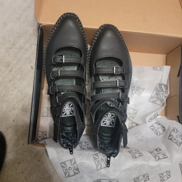 Black TUKskin™ Multi-Strap Pointed Mary Jane Creeper - Picture 1 of 5